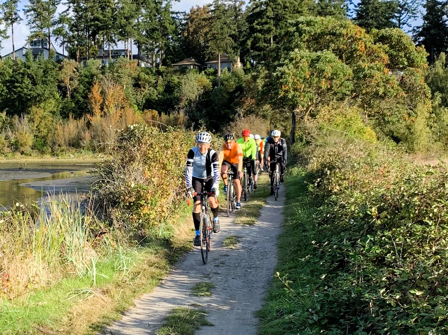 Riding across the levee on South Whidbey